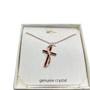 Christian Cross Infinity Rose Gold Tone Black Rhinestones New Box Damage Faith
